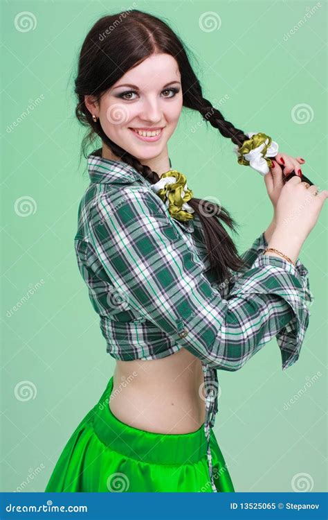Portrait Of A Girl With Pigtails Stock Image Image Of Model Brunette