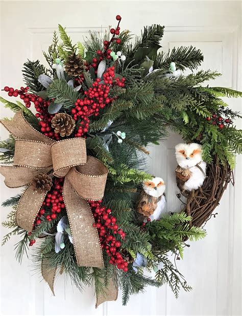 Winter Wreath For Front Door Winter Wreath With Owl Winter Etsy