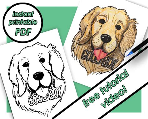 Printable Dog Golden Retriever Coloring Page For Kids Etsy