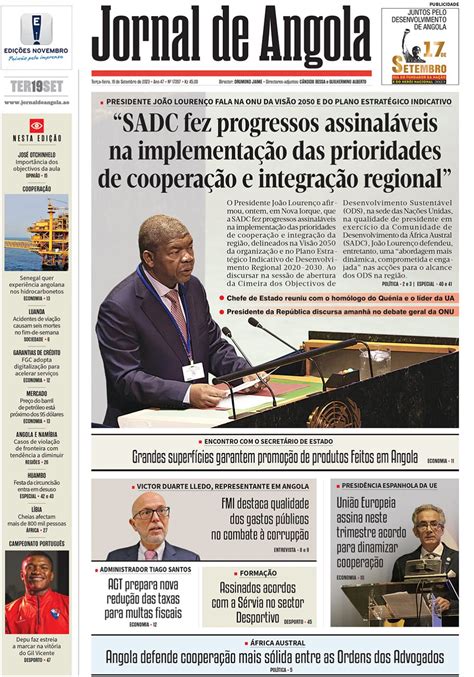 Jornal De Angola Terça 19 De Setembro De 2023