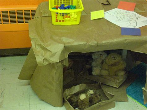 Bear Cave With Paper Bags Wrapped Around A Small Table Dollar Store