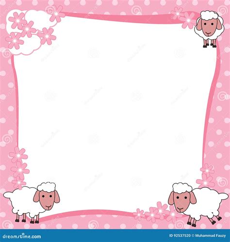 Pink Border Frame With Cute Sheep Vector Illustration Cartoondealer