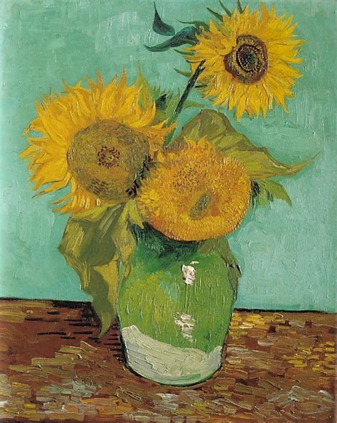 We even know that he painted it at gachet's red table, on which the vase is standing in the picture. Vincent van Gogh: The Paintings (Three Sunflowers in a Vase)