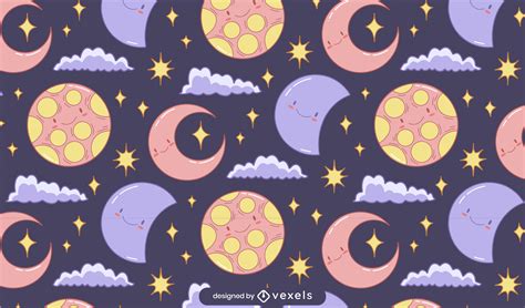 Cute Moon And Planets Pattern Design Vector Download