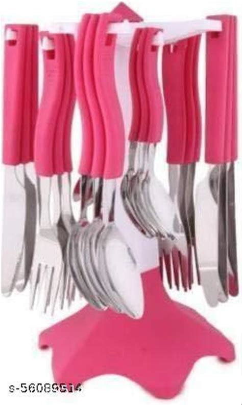 Kichart Swastik Stainless Steel 24 Pieces Cutlery Set With Stand Holder