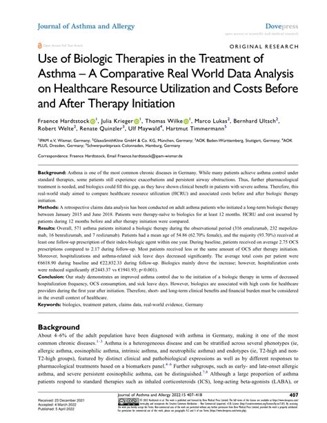 Pdf Use Of Biologic Therapies In The Treatment Of Asthma A