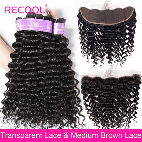 Recool Deep Wave Bundle With Hd Lace Frontal Brazilian Remy Human Hair Weave Bundle With Hd