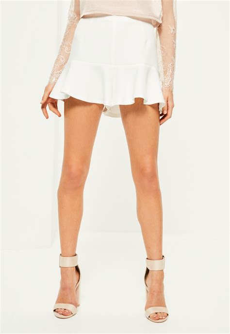 Lyst Missguided White Ruffle Hem High Waisted Shorts In White
