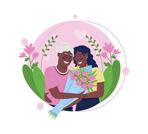 African American Daughter And Mother Hugging Flat Concept Vector
