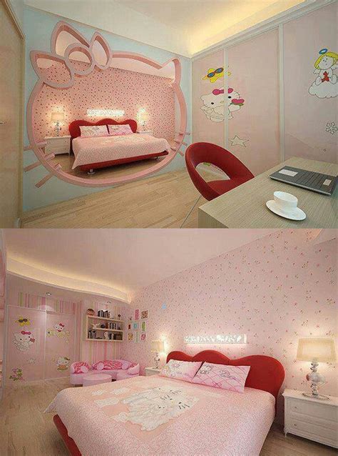 You are not only using the hello kitty as the bedcover or wallpaper, but also you can use some decoration like mirror and the bed. hello-kitty-hidden-room-ideas