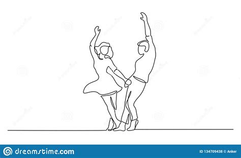 Couple Woman And Man Dancing Continuous Line Stock Vector