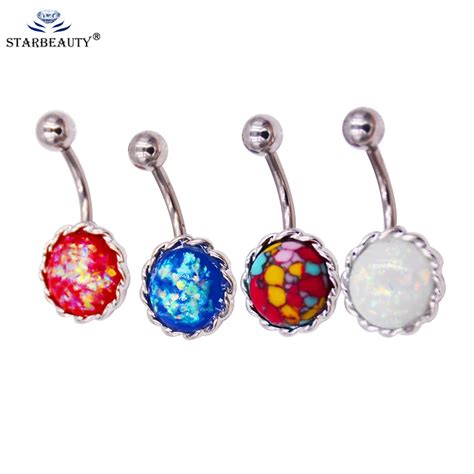 Fake Opal Titanium Plating Piercing Belly Button Ringsstainles Steel 14g Navel Piercing Nombril