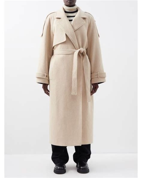 Frankie Shop Suzanne Belted Wool Blend Trench Coat In Natural Lyst