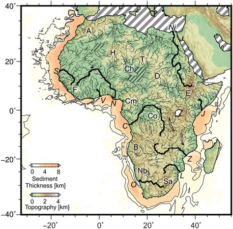 African Topography Drainage And Sedimentary Rock Offshore Black