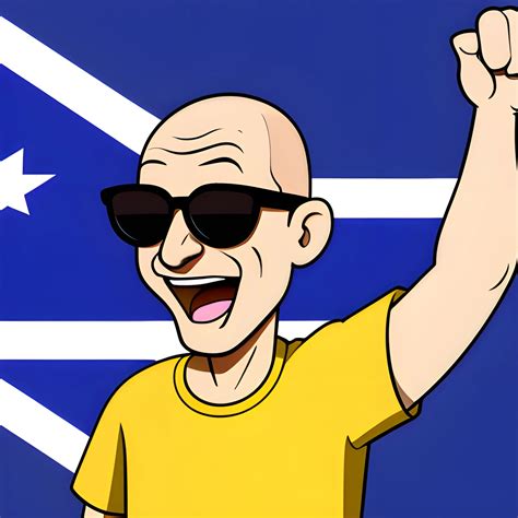 cartoon bald guy with sunglasses yelling with austrailian flag arthub ai