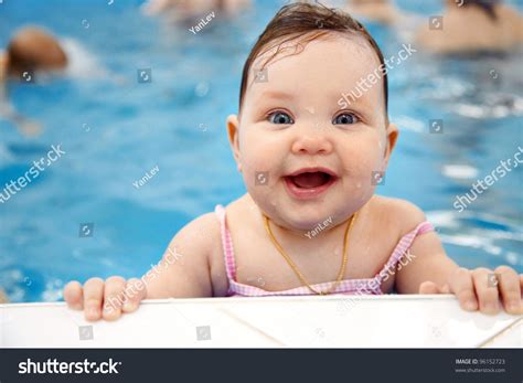 Portrait Little Baby Girl Swimming Swimming Stock Photo 96152723