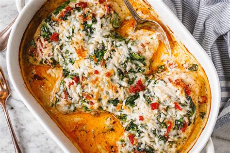 Creamy Chicken Breast Bake Recipe With Spinach And Sun Dried Tomatoes