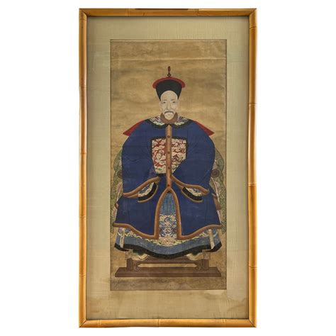 Chinese Qing Dynasty 19th Century Officials Wife Painting On Linen