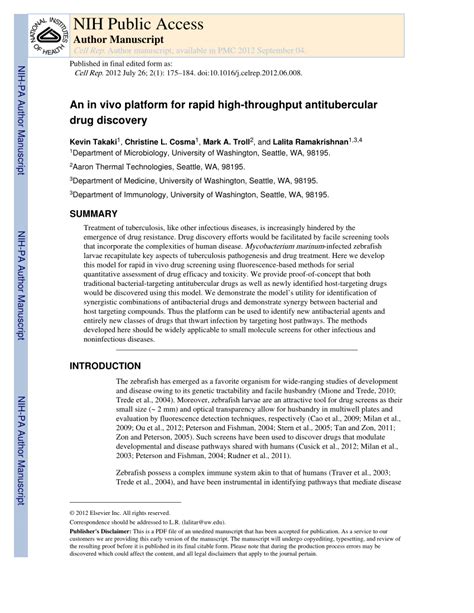 Pdf An In Vivo Platform For Rapid High Throughput Antitubercular Drug