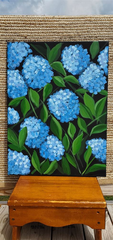 Blue Hydrangeas Acrylic Floral Painting 18 X 24 Etsy