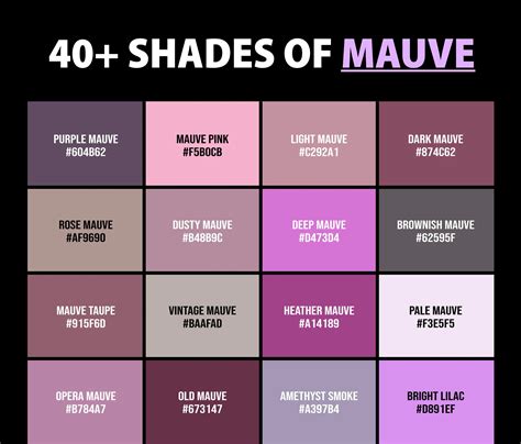 40 Shades Of Mauve Color Names Hex Rgb And Cmyk Codes Creativebooster