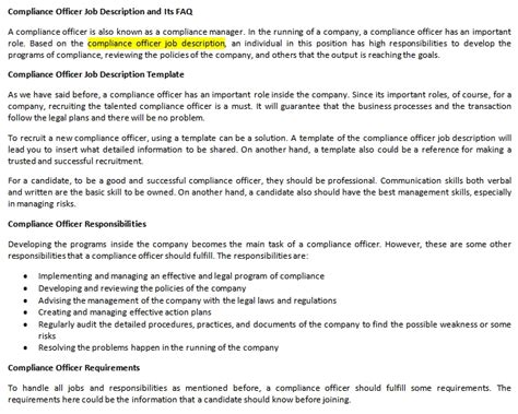 Compliance Officer Job Description And Its Faq Shop Fresh