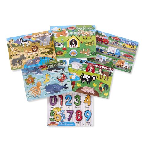 Melissa And Doug Wooden Peg Puzzle 6 Pack
