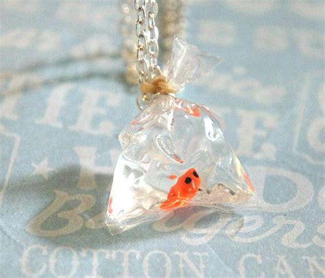 Goldfish In A Bag Necklace Food Jewelry Sea Glass Jewelry Cute