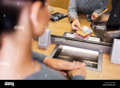 Clerk Counting Cash Money At Bank Office Stock Photo Alamy