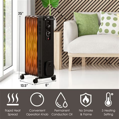 Gymax 1500w Oil Filled Radiator Space Heater W 3 Heating Modes Black