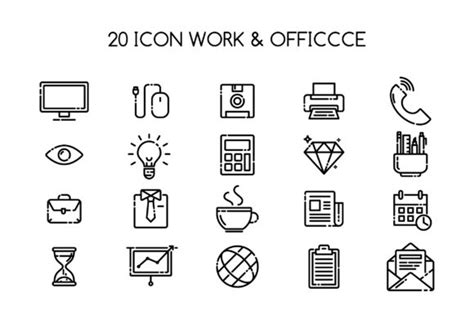 20 Work Office Icon Set Graphic By Captoro · Creative Fabrica