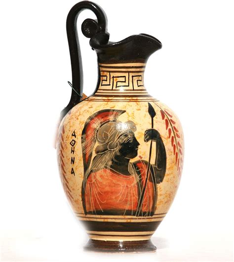 Vase Grec En Céramique à Figures Noires Déesse Athéna 17 Cm