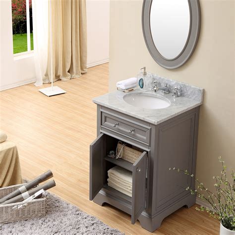 24 Cashmere Grey Single Sink Bathroom Vanity With White Carrara Marble Top