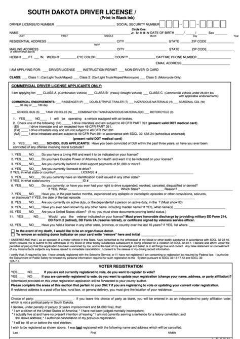 South Dakota Driver License Id Card Application Form