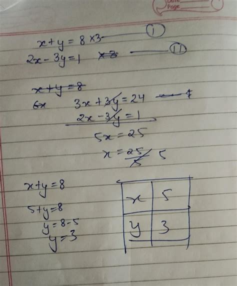 solve for x and y x y 8 2x 3y 1