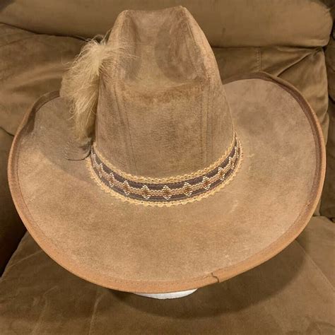 Vintage Stetson Cowboy Hat With Jbs Pin And Feathers The Gun Club Size