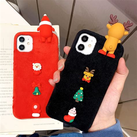 so cute 3d christmas doll cartoon soft furry phone case for oppo a93 a74 a54 5g a95 a73 a31 a53