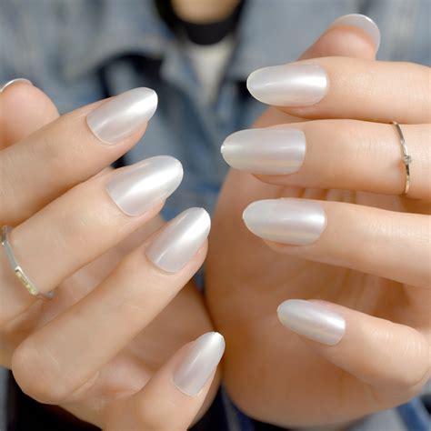 Short Oval Uv Gel Fake Nails Shiny Fade White Round Nails Diy Manicure