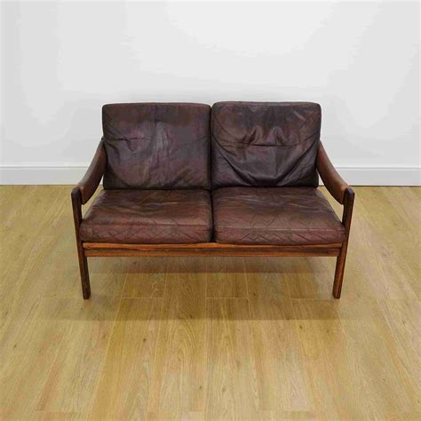 60s Danish Rosewood And Leather 2 Seater Sofa Mark Parrish Mid Century Modern