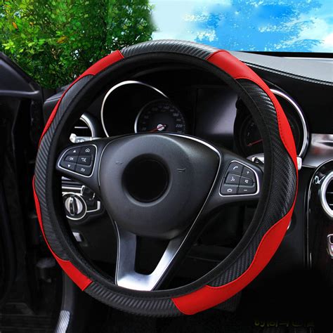 1 Pc 3738cm Carbon Fiber Leather Car Steering Wheel Cover Non Slip