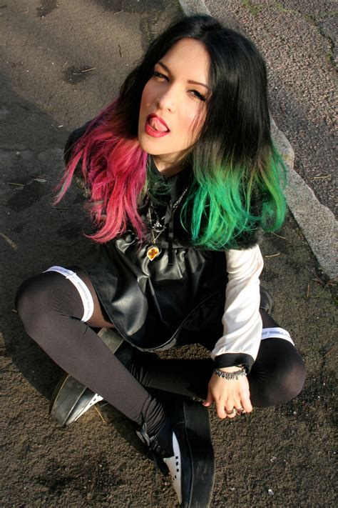 Black, Pink & Green | Dip dye hair, Hair color for black hair, Dipped hair