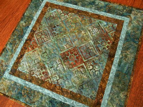 Batik Table Topper In Mediterranean Blues And Greens Quilted Etsy