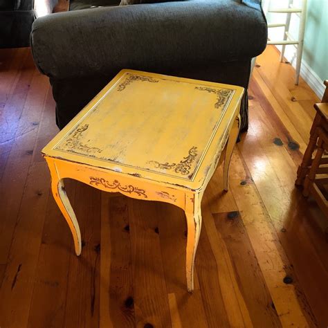 French Yellow Side Table Antique Shabby Chic End Table Farmhouse