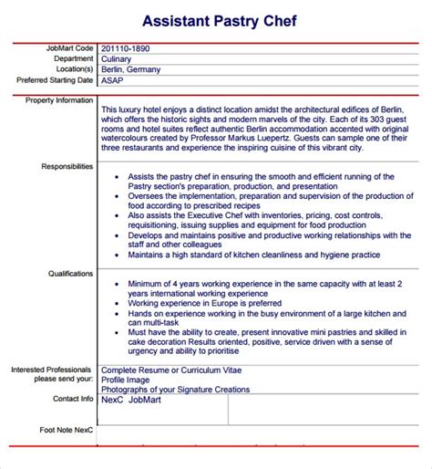 Free 8 Chef Resume Templates In Ms Word Pages