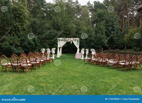 The Beautiful Platform For A Wedding Ceremony Under The Open Sky