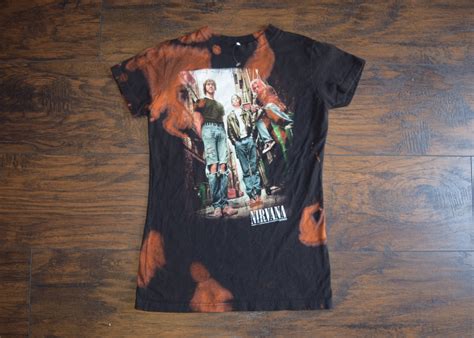 Nirvana Hand Distressed One Of A Kind Acid Wash Band Tee Shirt Womens