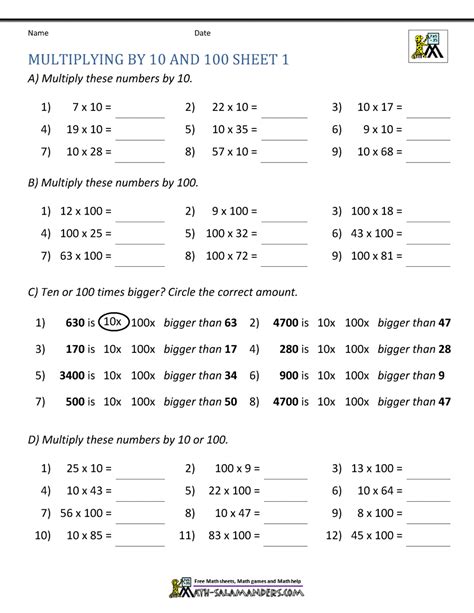 Multiply By 100 Worksheet