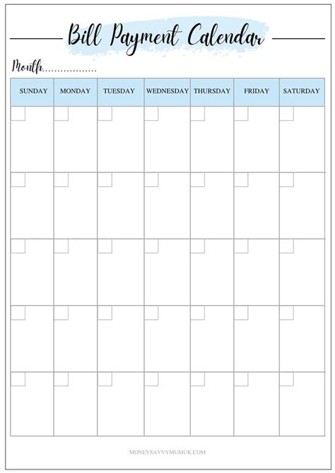 Monthly Bill Free Printable Bill Payment Calendar Pri