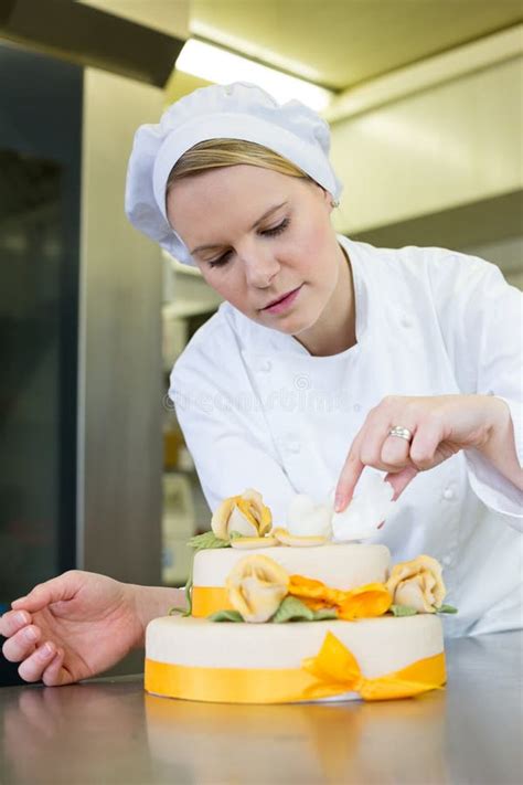 Confectioner Baker Or Pastry Cook Preparing Cake Stock Image Image