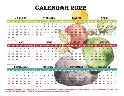 Free Printable 2022 Calendar With Holidays Pdf Watercolor Y2746alpha